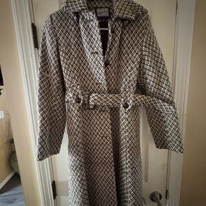 Rothschild Black & Cream Houndstooth Belted Trench Coat